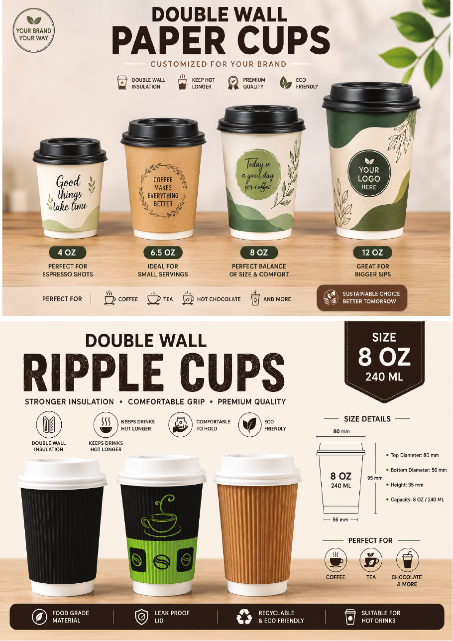 Double-wall and ripple paper cup catalogue page