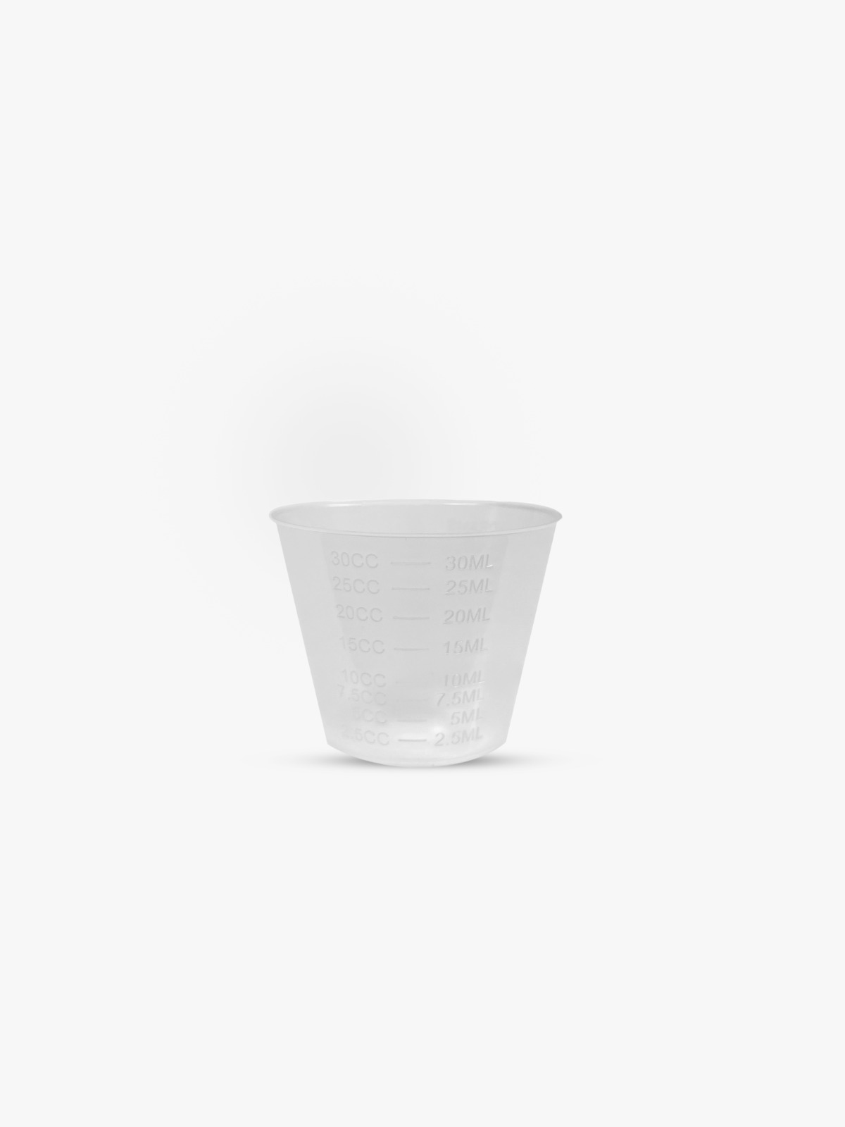 Graduated medicine cup marked up to 30 millilitres
