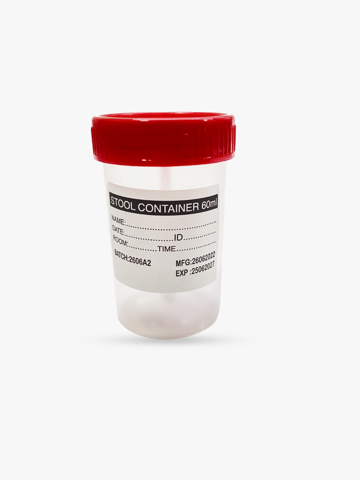 60 ml stool container with red lid