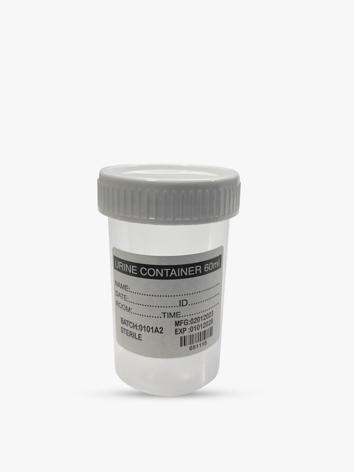 60 ml urine container with a white lid